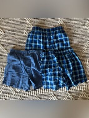 wonder nation Blue Plaid and Solid Blue Pull-On Shorts - Pack of 3